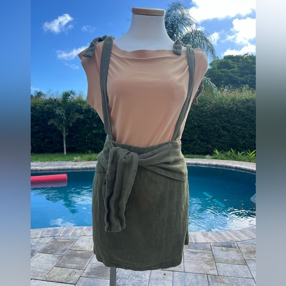 J.O.A. Olive Green Linen Cotton skirt with ties